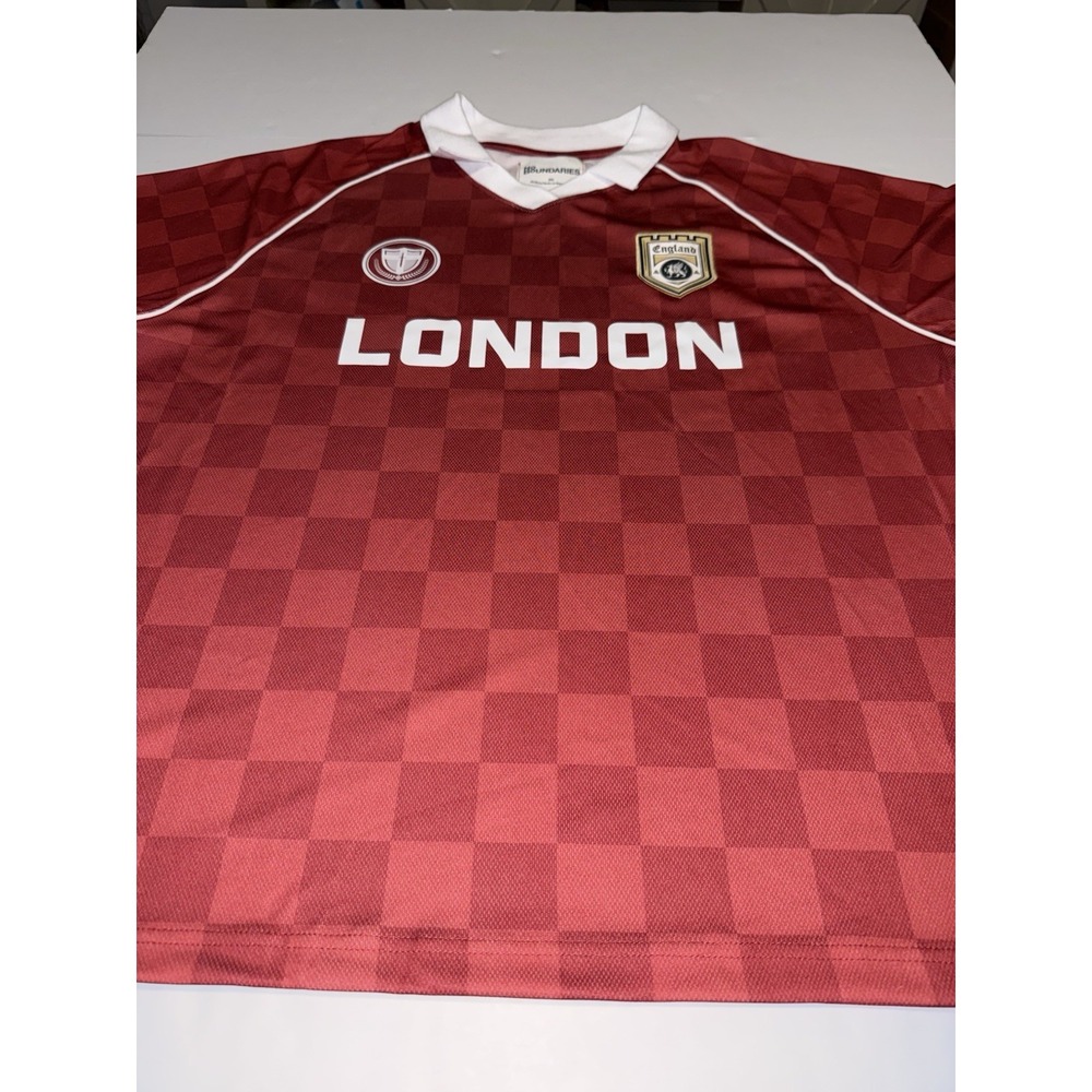 No Boundaries Men 2XL / XXL Soccer Jersey England Red Checkered London Sport NWT